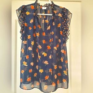 Navy sheer cap sleeve CAbi Top Size M